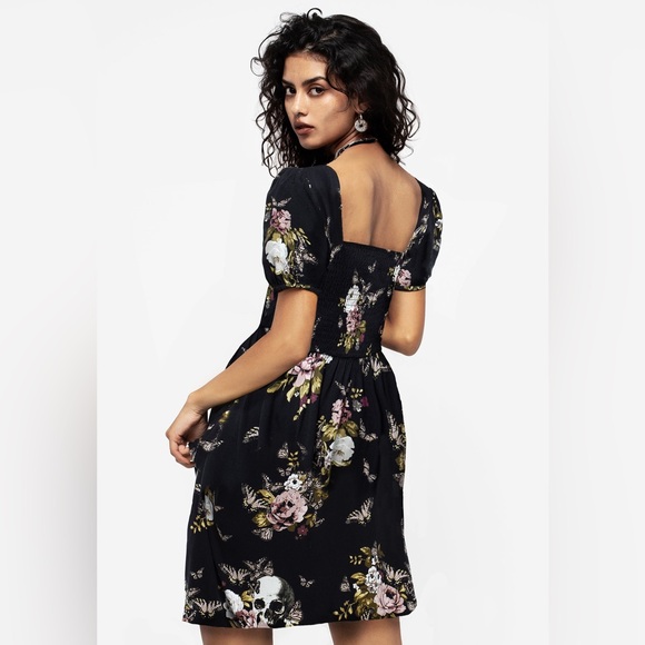 Disturbia Revival Floral Puff Sleeve Shirred Mini Dress US 10 / UK 14 - Picture 2 of 7